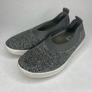 FitFlop Uberknit Ballerina Crystal Grey Slip On Womens Shoes